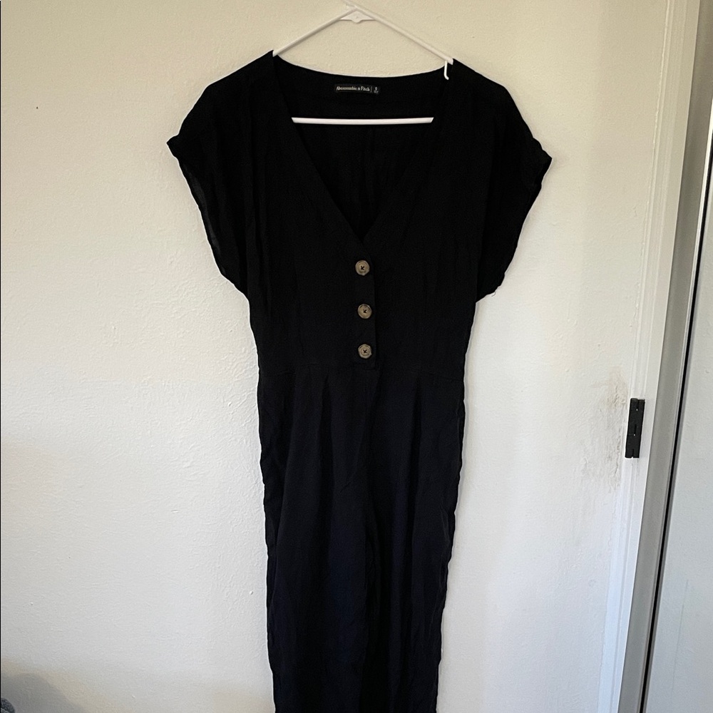 Abercrombie & Fitch Black V-Neck Dress with Button Detail